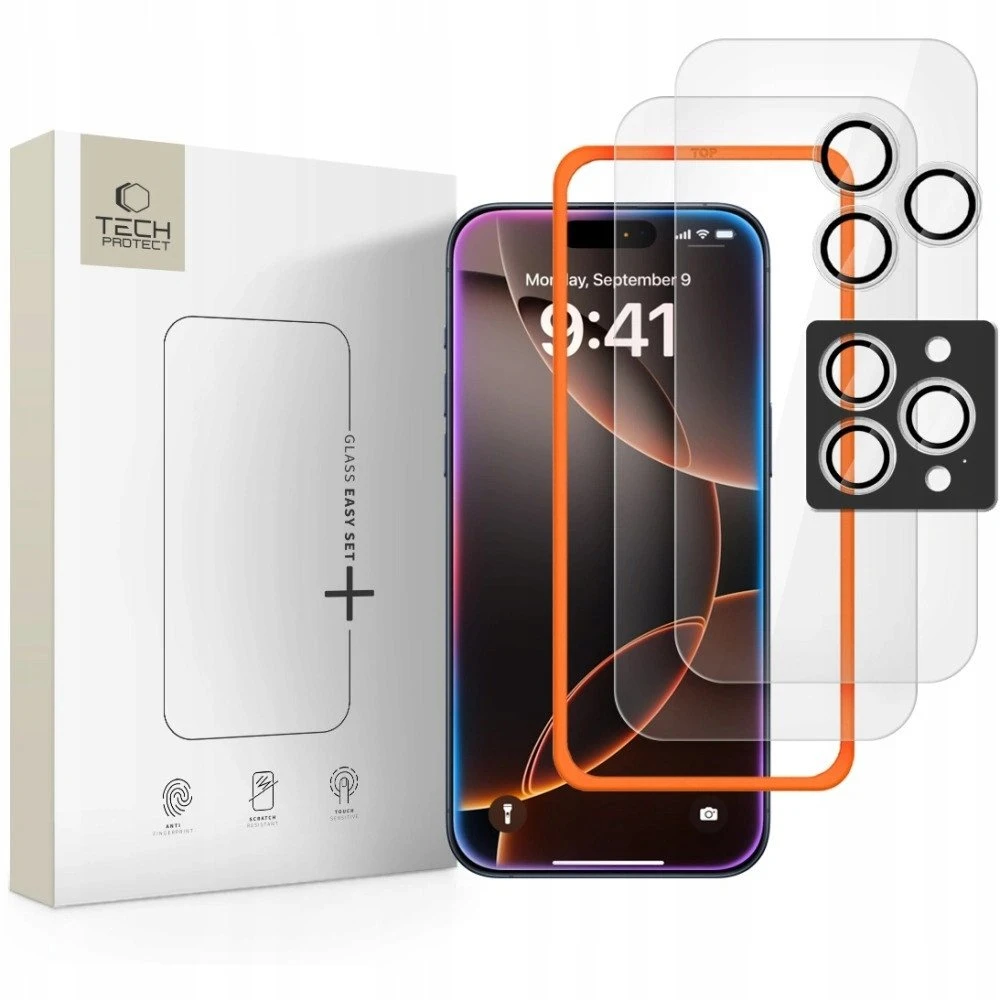 Tech-Protect Easy Set+ 3-pack apsauginis stiklas skirtas Apple iPhone 16 Pro Max / 17 Pro Max – transparent