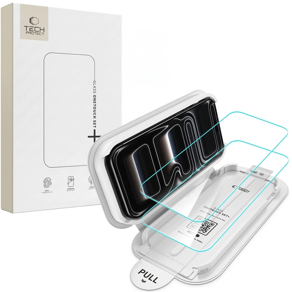 GRŪDINTAS STIKLAS Tech-Protect ONETOUCH SET+ 2 vnt. rinkinys iPhone 17 PRO / 18 PRO permatomas
