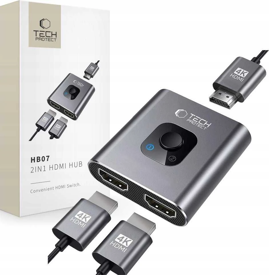TECH-PROTECT HB07 HUB ADAPTERIS 2IN1 HDMI 4K 60HZ SPACE Pilkas
