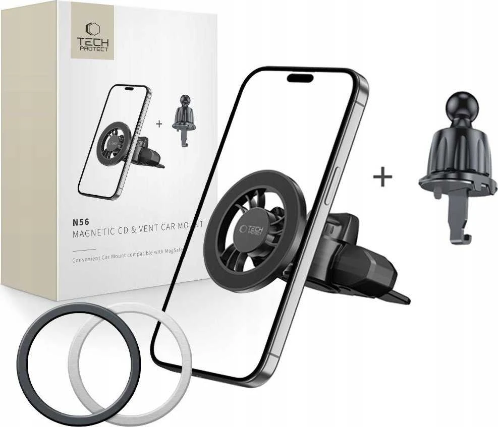 Tech-Protect N56 Magnetinis MafSafe automobilio laikiklis CD lizdo laikiklis - Juodas