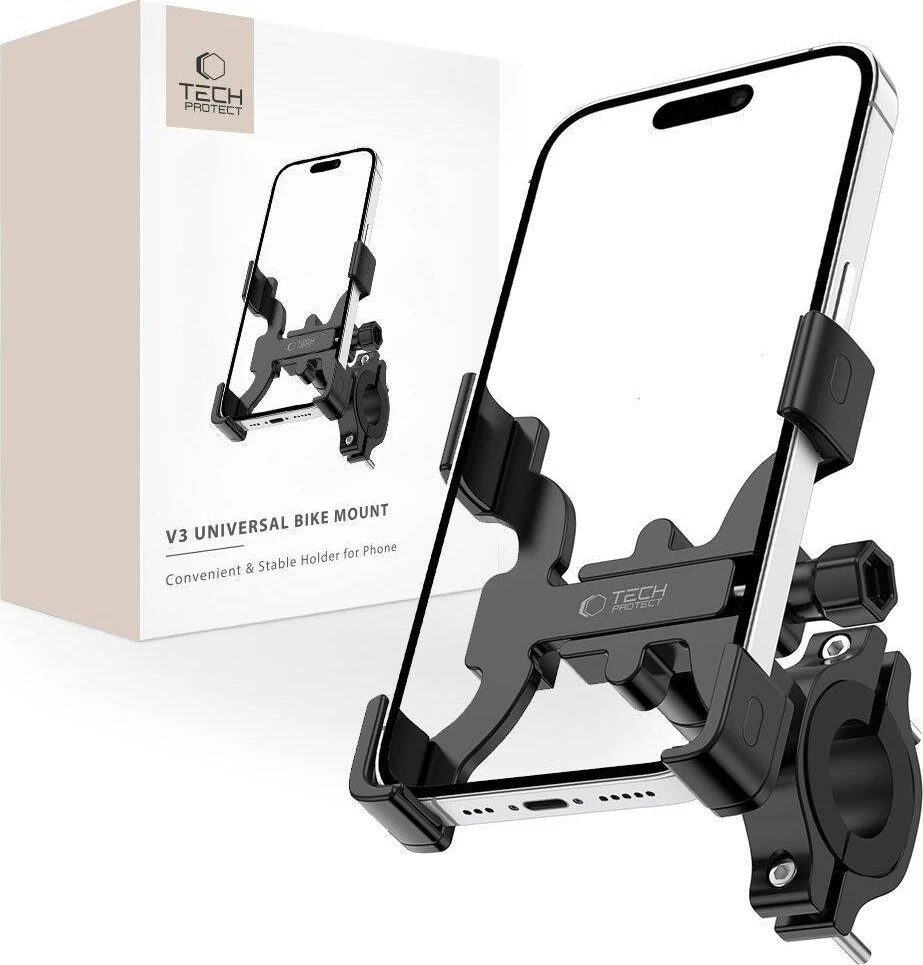 Tech-Protect V3 telefono laikiklis dviračiui on the handlebar – juodos spalvos