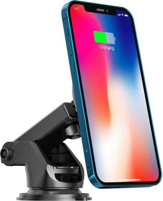 Magnetinis automobilinis laikiklis MagSafe su 15W indukcinis įkrovimas priekiniam stiklui / prietaisų skydeliui teleskopinė rankena Tech-Protect A2 juodos spalvos