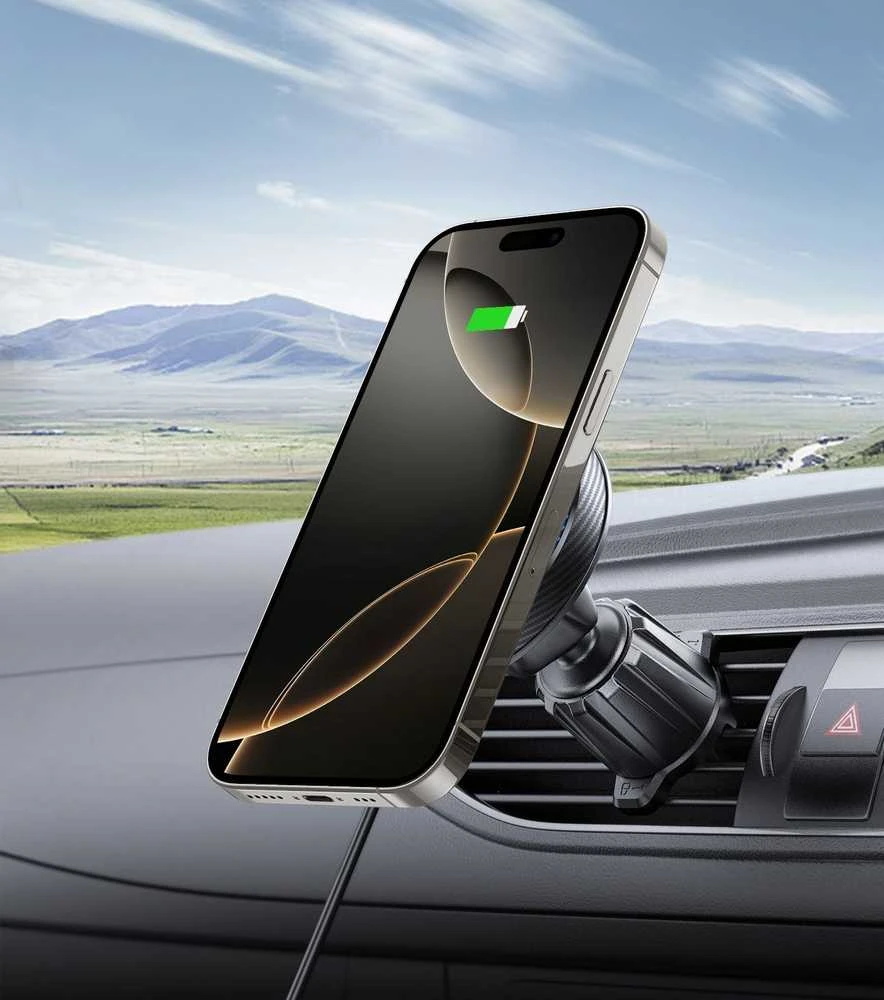 TECH-PROTECT MM15W-V4 MAGNETINIS MAGSAFE PRIEKINIO PANELIO IR VENTILIACIJOS AUTOMOBILIO LAIKIKLIS BELAIDIS ĮKROVIKLIS 15W Juodas