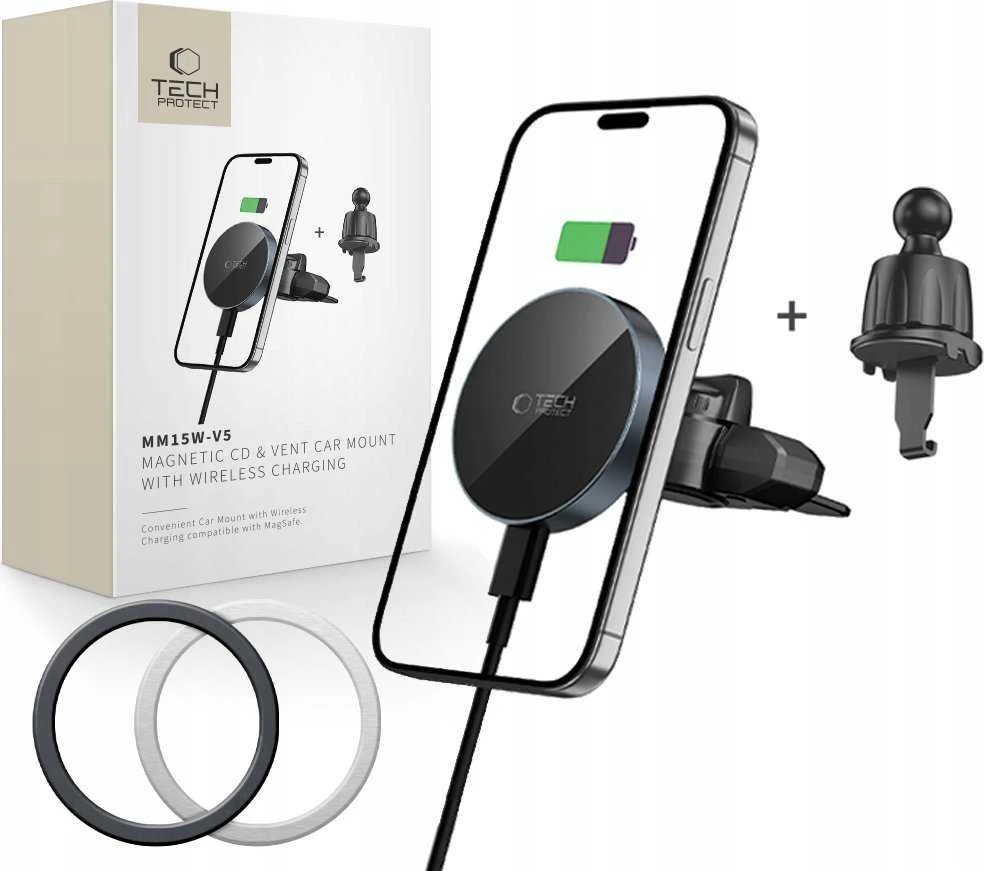 „Tech-Protect mm15W-V5“ magnetinis „MagSafe“ automobilio laikiklis oro išleidimo angai / CD lizdui - Juodas