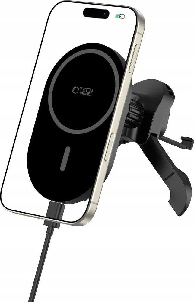 „TECH-PROTECT MM15W-V6“ magnetinis „MagSafe“ stabilus automobilio laikiklis, belaidis įkroviklis, 15 W, Juodas/Juodas