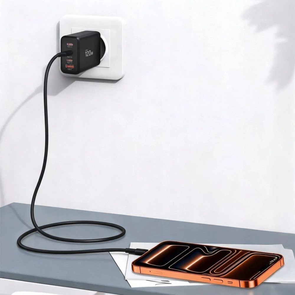 Tech-Protect NC120W-GAN 4-Port laidinis įkroviklis PD 120W / QC3.0 juodos spalvos