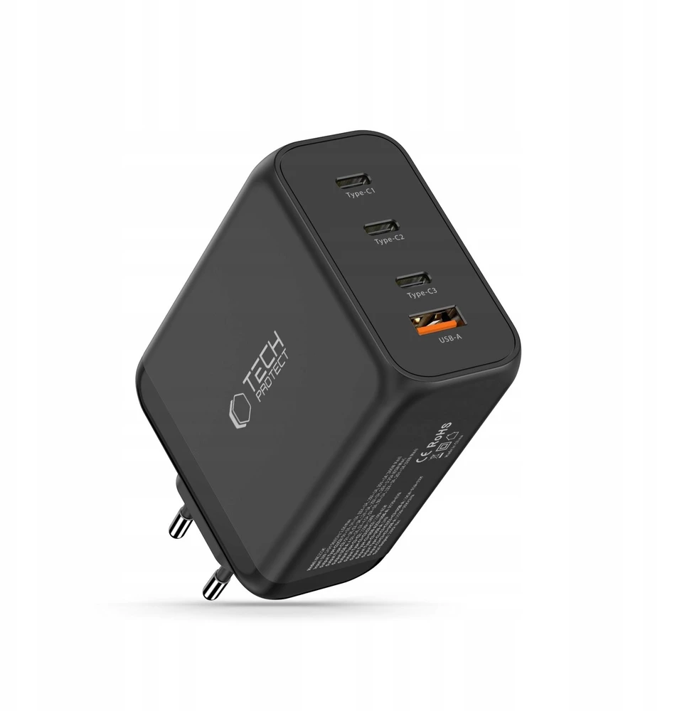 Tech-Protect NC200W-GAN 4-port laidinis įkroviklis PD 200W / QC3.0 juodos spalvos