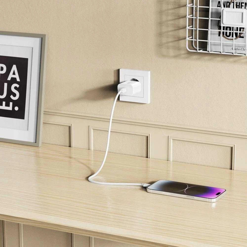 Baseus „Tech-Protect NC20W“ sieninis įkroviklis su 100 cm USB-C / „Lightning“ laidu - Baltas