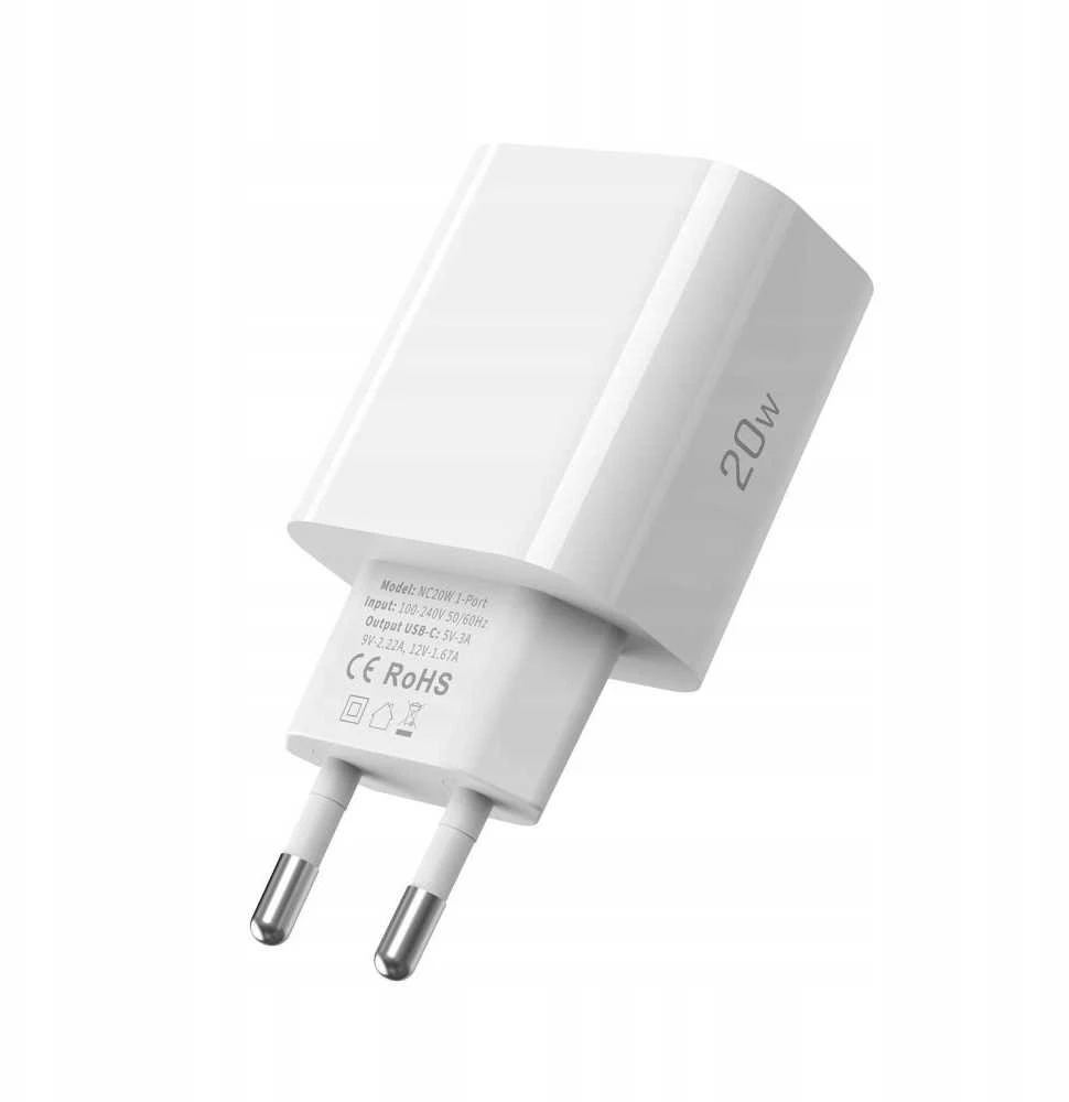 Baseus „Tech-Protect NC20W“ sieninis įkroviklis su 100 cm USB-C / „Lightning“ laidu - Baltas