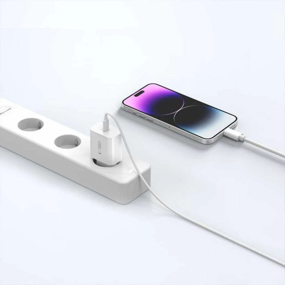 Baseus „Tech-Protect NC20W“ sieninis įkroviklis su 100 cm USB-C / „Lightning“ laidu - Baltas