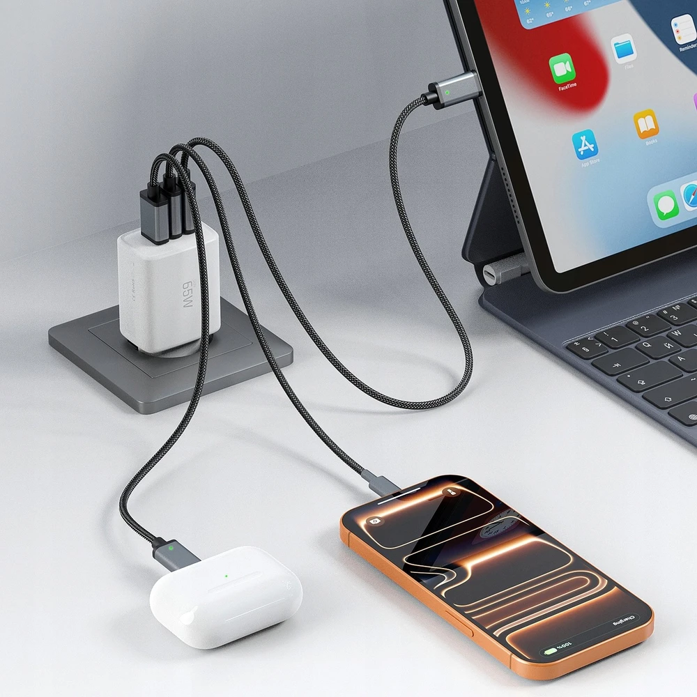 Tech-Protect NCA65W-GAN 3 prievadų tinklo įkroviklis PD 65W / QC3.0 Baltas