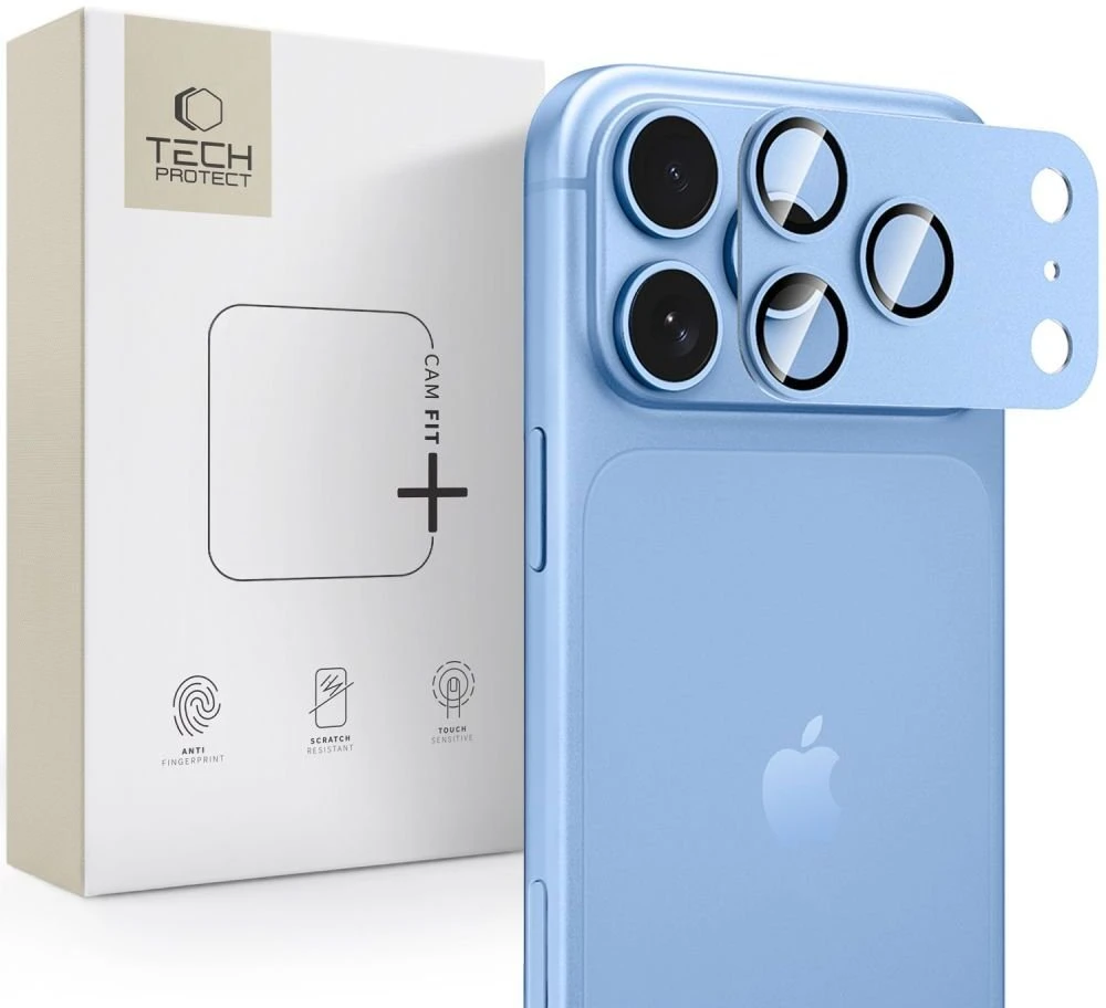 Grūdintas stiklas, skirtas fotoaparato salelės apsaugai Tech-Protect Camfull Fit+ iPhone 18 Pro Max - šviesiai mėlynas