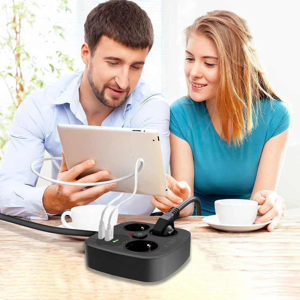 „Tech-Protect PCS3X4“ maitinimo lizdas, 3 lizdai, 2xUSB-A, 2xUSB-C, 200 cm - juodas