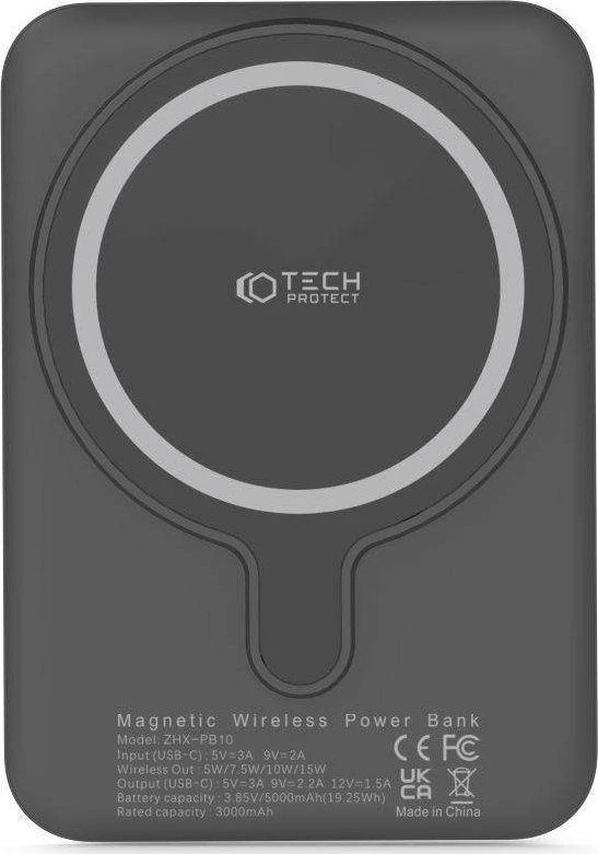 Tech-Protect LifeMag PB10 Powerbank su MagSafe 5000mAh 15W USB-C port – juodos spalvos + USB-C kabelis