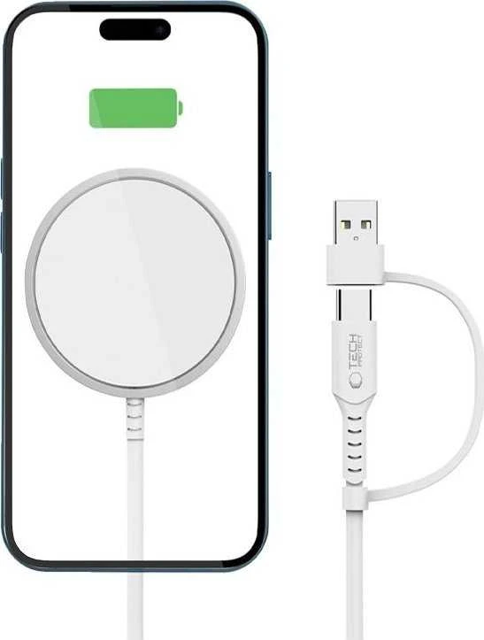 Tech-Protect QI15W-A44 magnetinis belaidis įkroviklis su MagSafe - Baltas