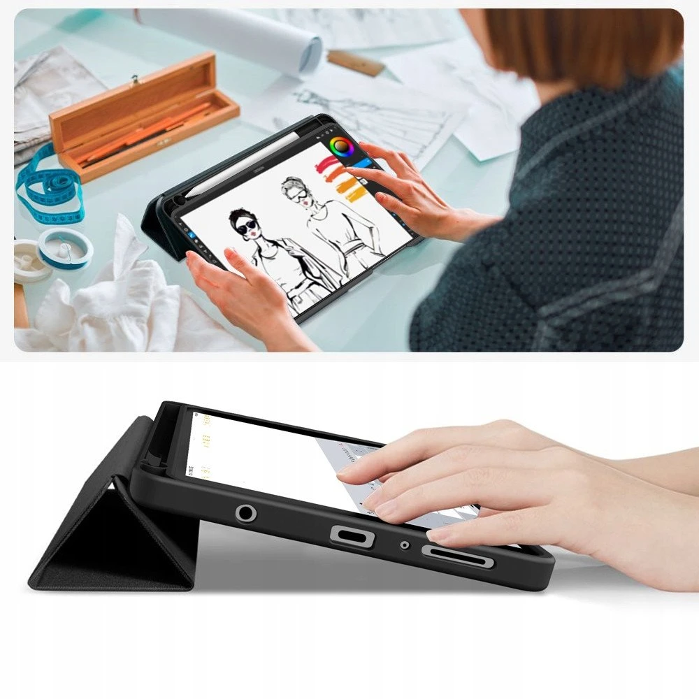 Tech Protect TechProtect SmartCase Pen dėklas skirtas Samsung Galaxy Tab A9 / A11 8.7 X110 / X115 / X133 / X135 – juodos spalvos