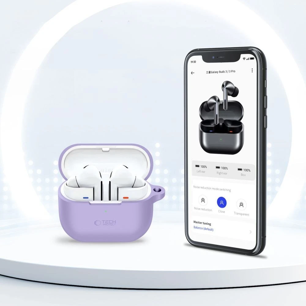 Tech-Protect Silicone Hook dėklas skirtas Samsung Galaxy Buds 3 / 3 FE / 3 Pro – violetinės spalvos