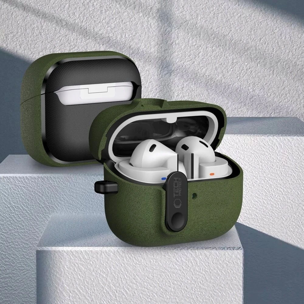 Tech-Protect Slim Hook dėklas ausinėms Samsung Galaxy Buds 3 / 3 FE / 3 Pro alyvuogių žalios spalvos