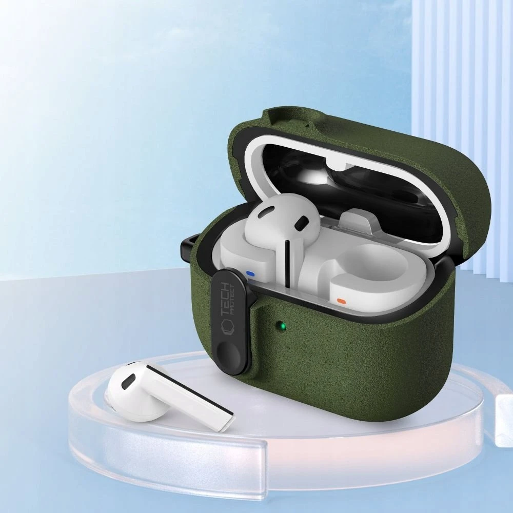 Tech-Protect Slim Hook dėklas ausinėms Samsung Galaxy Buds 3 / 3 FE / 3 Pro alyvuogių žalios spalvos
