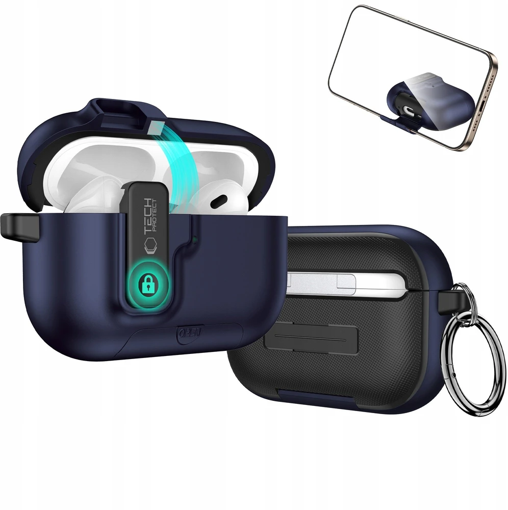„Tech-Protect Slim Hook“ dėklas, skirtas „AirPods Pro 3“ ausinėms – tamsiai mėlynas Mėlyna