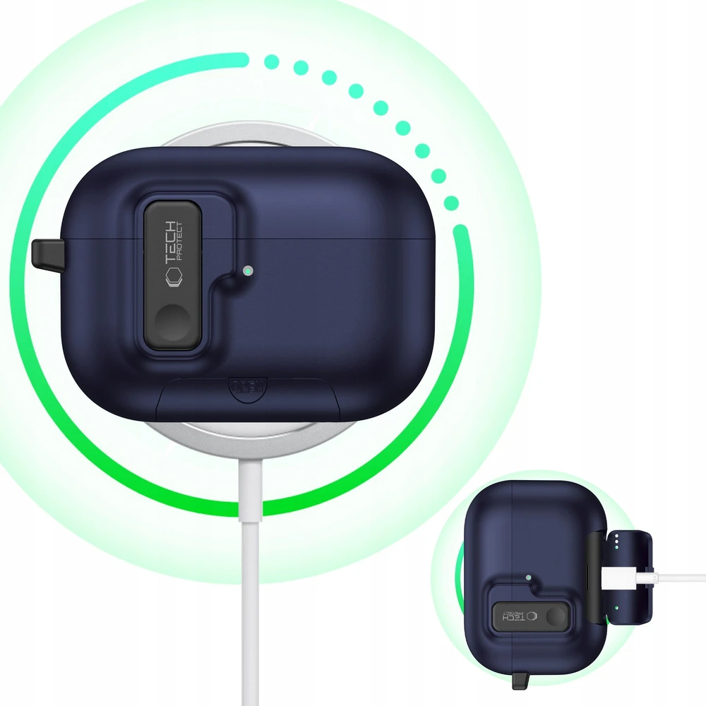 „Tech-Protect Slim Hook“ dėklas, skirtas „AirPods Pro 3“ ausinėms – tamsiai mėlynas Mėlyna