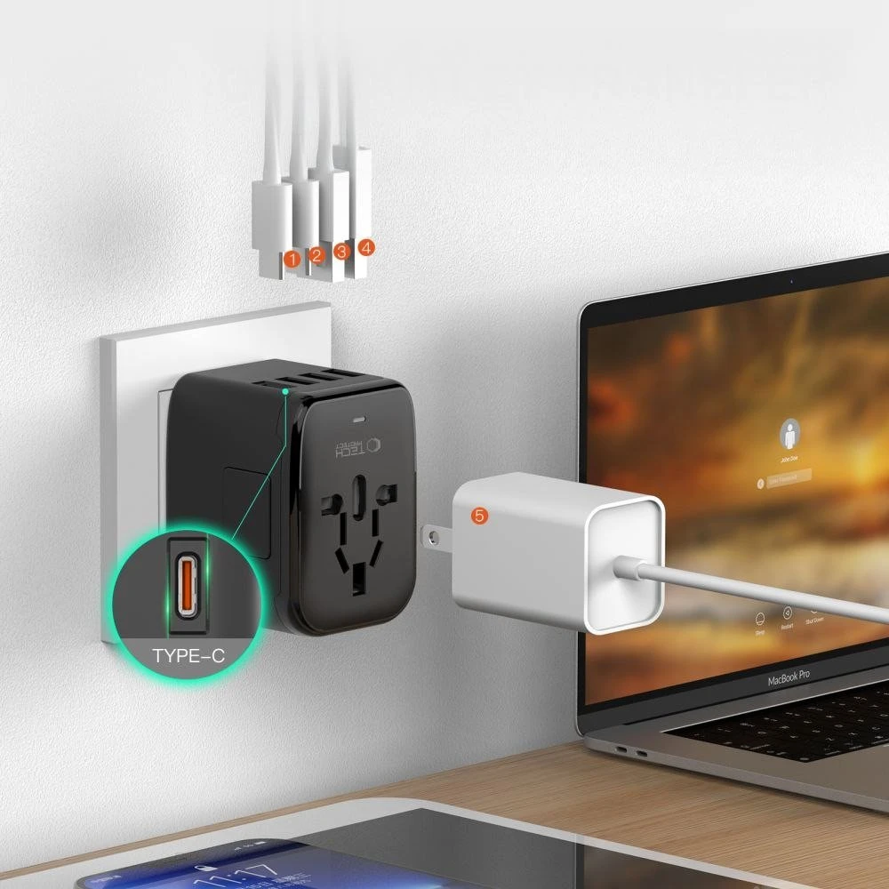 Tech-Protect TA200 EU / UK / US / AU adapter - juodas