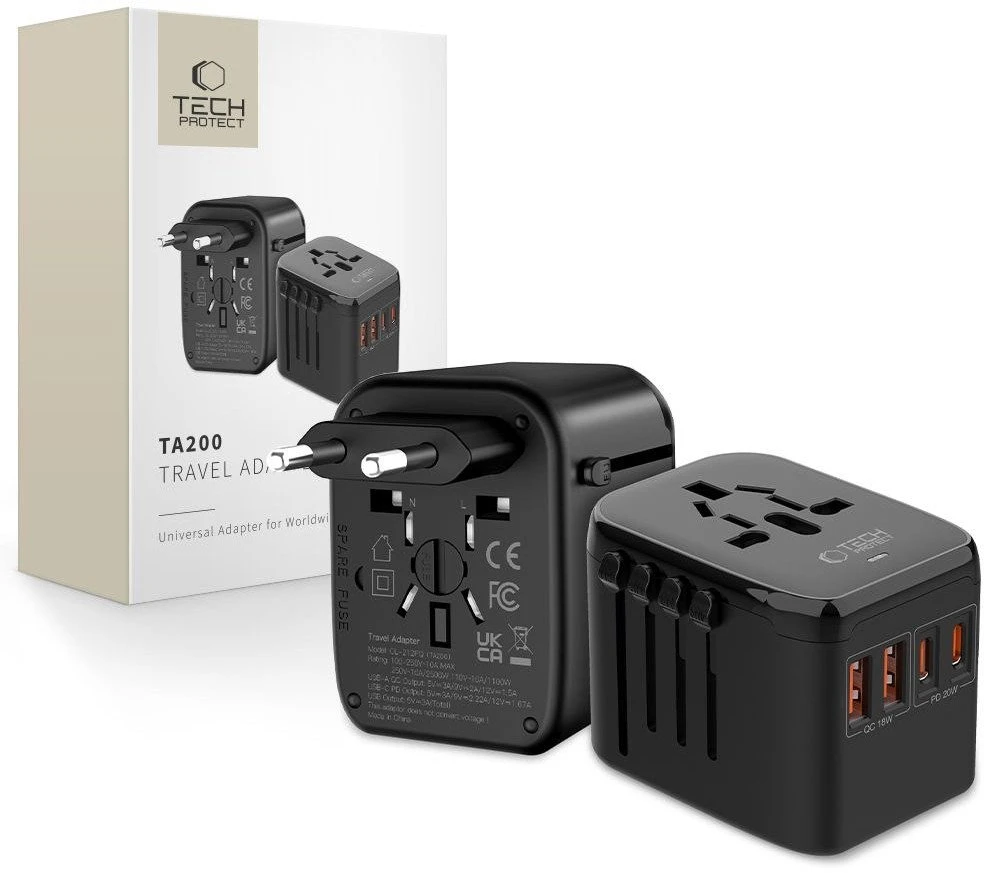 Tech-Protect TA200 EU / UK / US / AU adapter - juodas