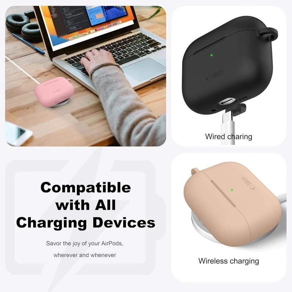 „Tech-Protect“ silikoninis kabliuko formos dėklas „AirPods Pro“ – pilkas