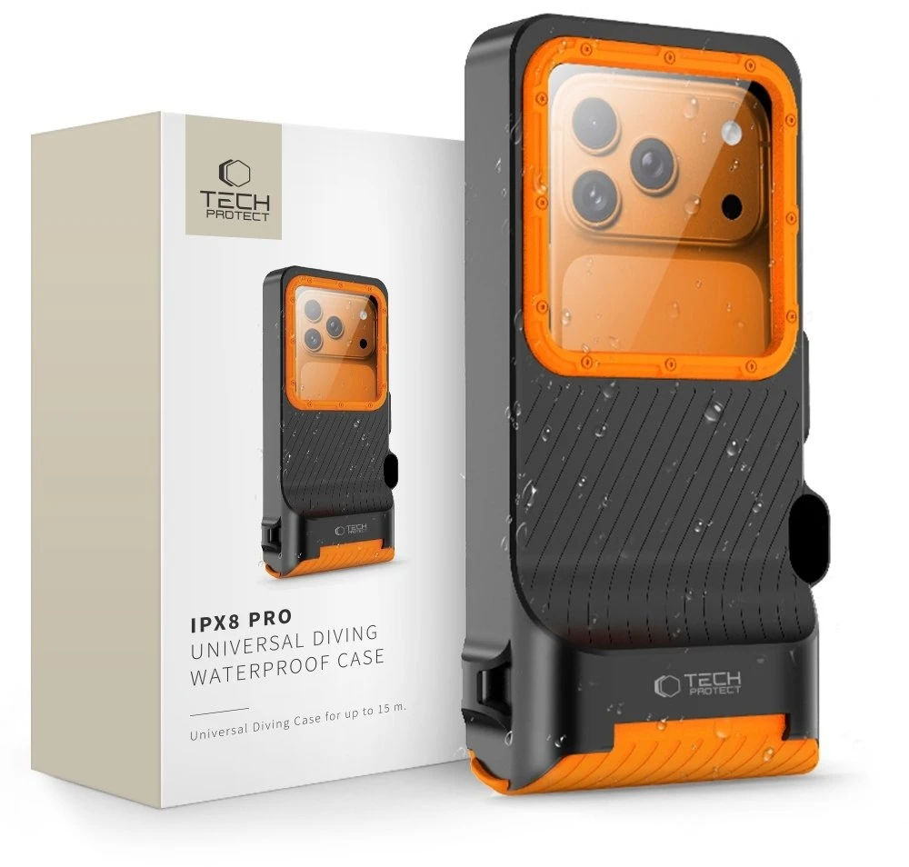 Tech-Protect IPX8 Pro Atsparus vandeniui Phone Case - Oranžinis and Juodas