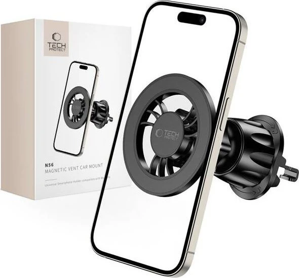 Tech-Protect N56 magnetinis automobilinis telefono laikiklis su MagSafe oro grotelėms – juodos spalvos