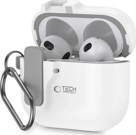 AirPods 4 Tech-Protect Slim Hook dėklas jūsų ausinėms baltos spalvos