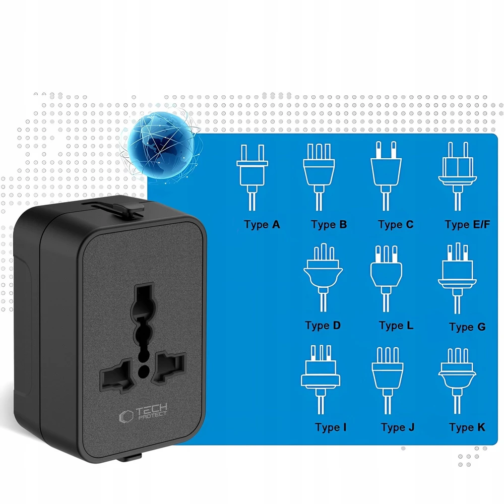 Tech-Protect TA300 Travel Adapteris EU / UK / AU - Juodas