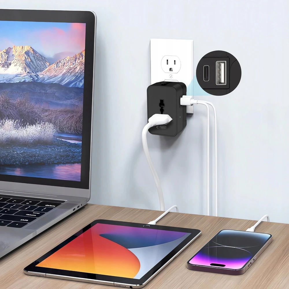 Tech-Protect TA300 Travel Adapteris EU / UK / AU - Juodas
