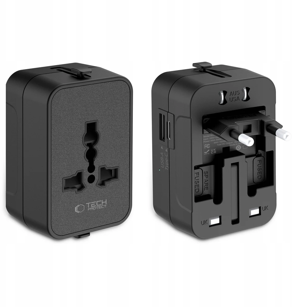 Tech-Protect TA300 Travel Adapteris EU / UK / AU - Juodas