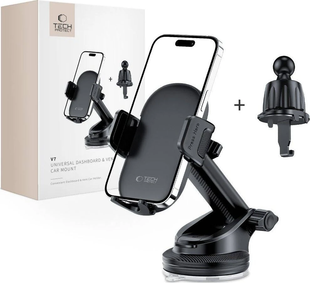 Tech-Protect V7 automobilinis telefono laikiklis for cockpit / air vent – juodos spalvos