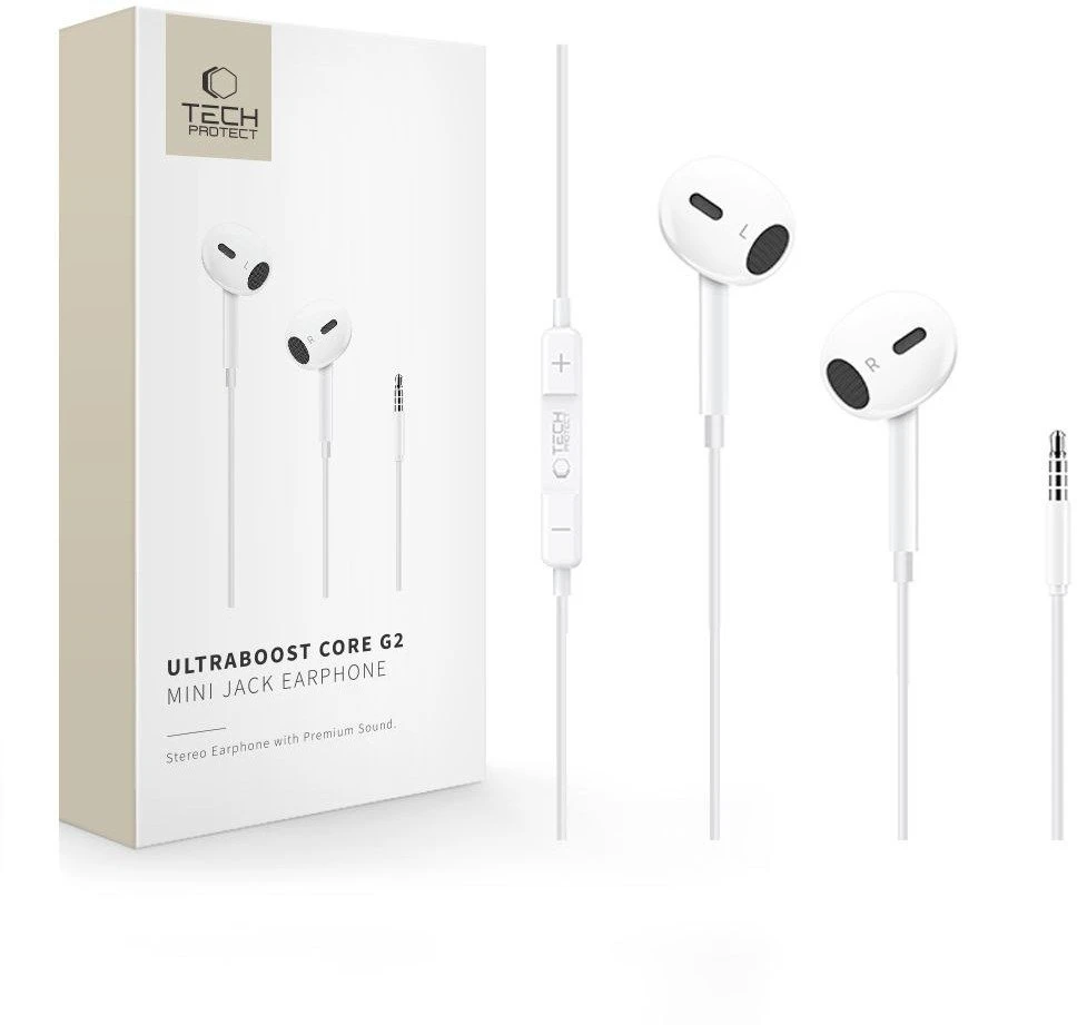 Tech-Protect Ultraboost Core G2 Mini Jack ausinės – baltos spalvos