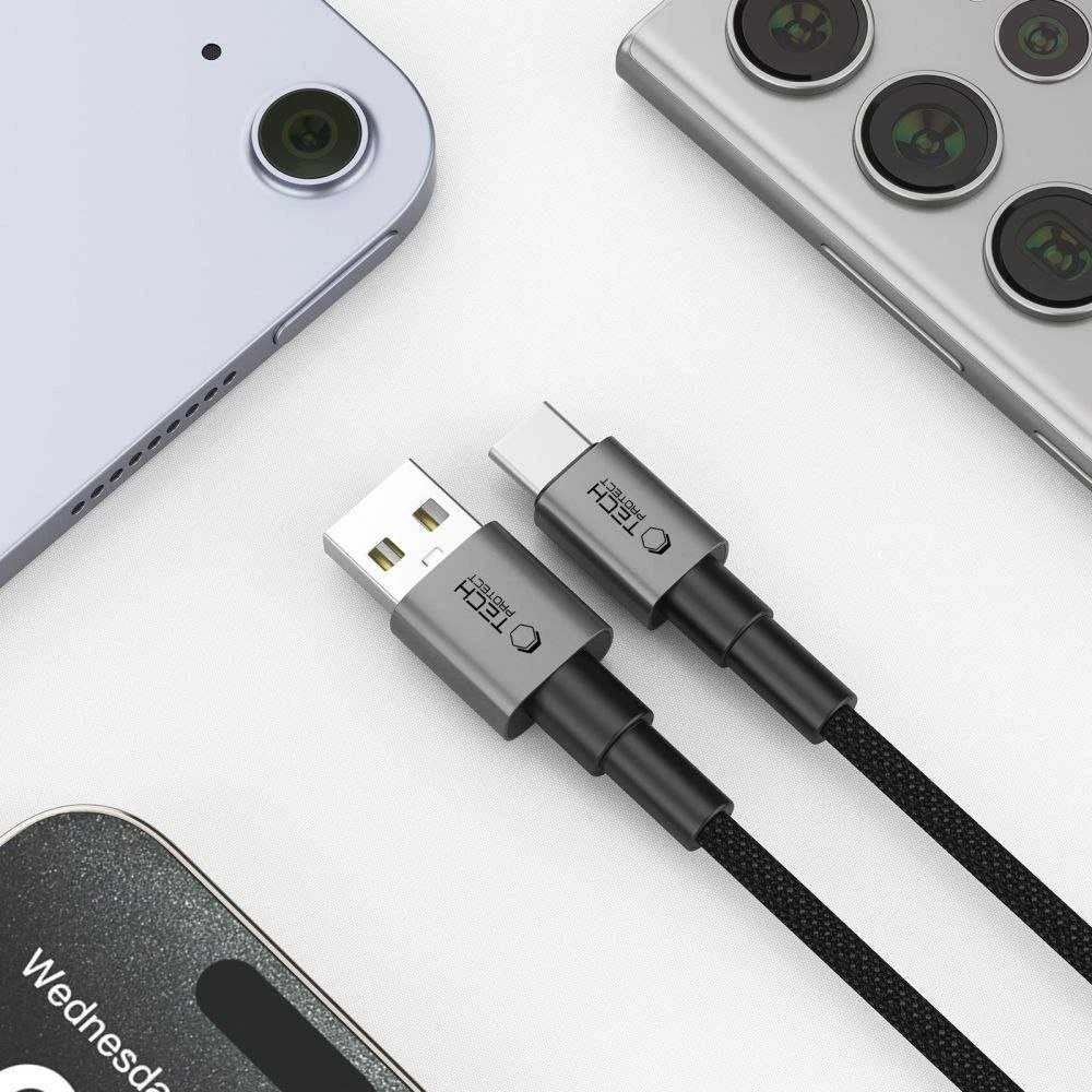 Tech-Protect UltraBoost DNA USB-A / USB-C kabelis 15W/3A 200cm – pilkas