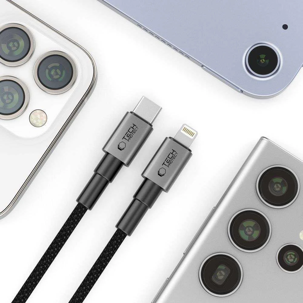 Tech-Protect Ultraboost DNA USB-C / Lightning PD27W/3A laidas 200 cm - pilka