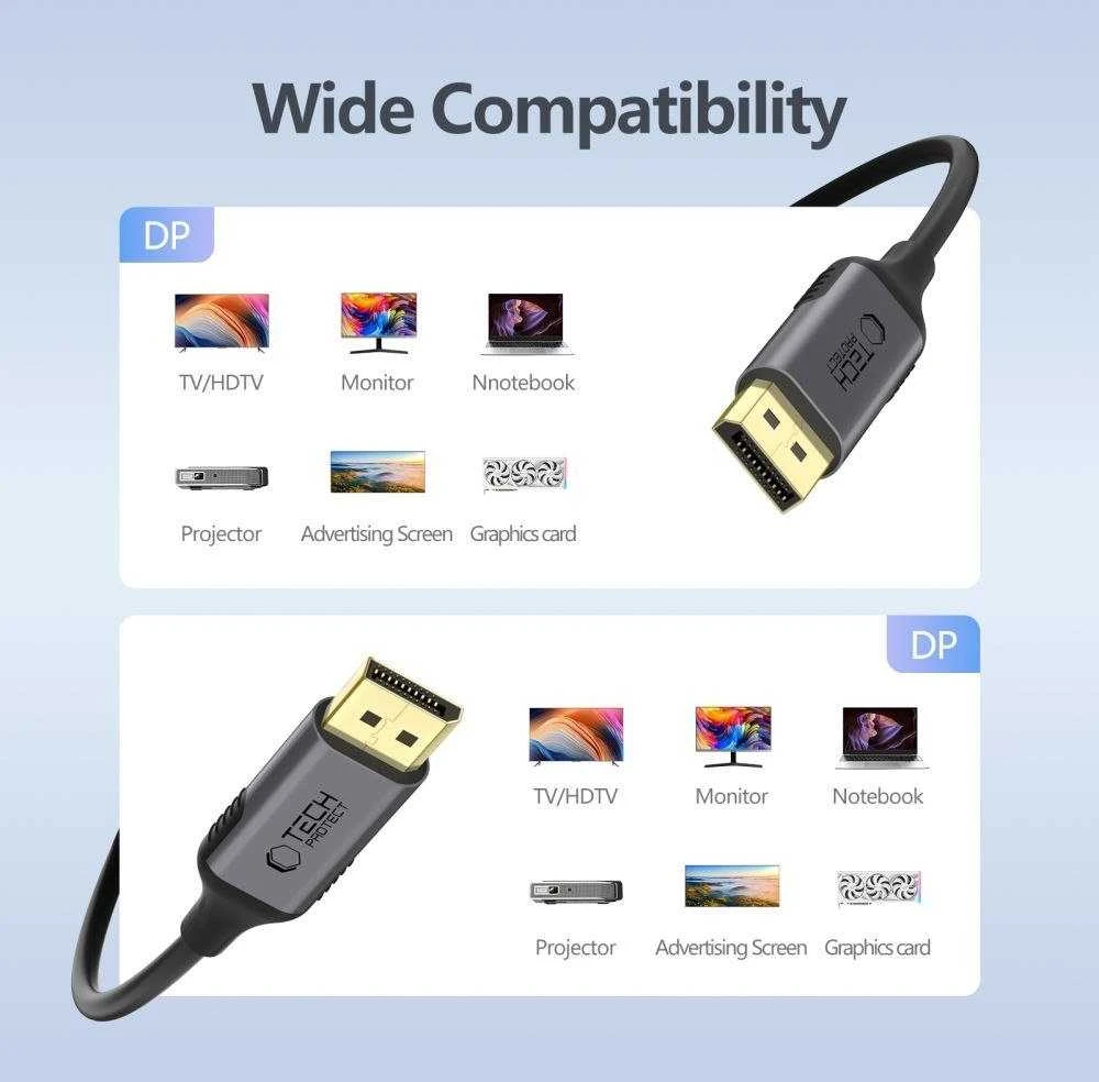 Tech-Protect UltraBoost DisplayPort į DisplayPort 1.4 4K 60Hz kabelis 2m - Juodas