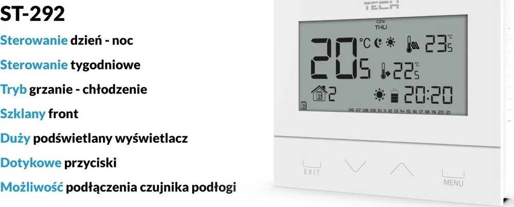 Tech ST-293v3 kambario valdiklis, juodas, dviejų būsenų, stiklinis, įleidžiamas