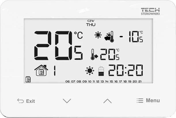 Tech ST293V3 laidinis kambario reguliatorius, dviejų būsenų (stiklinis priekinis skydelis), baltas