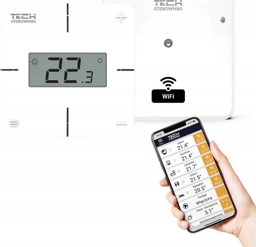 Belaidis patalpų termostatas, baltas, T-2x Wi-Fi, Tech controllers