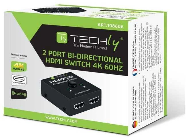 TECHLY 108606 Techly dvikryptis 2 prievadų HDMI 2.0 jungiklis 2x1 arba 1x2 4K 60Hz