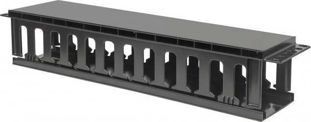 Techly 108316 Kabelių laikiklis 2U 19" stelažų spintelėms su dangteliu, juodas_