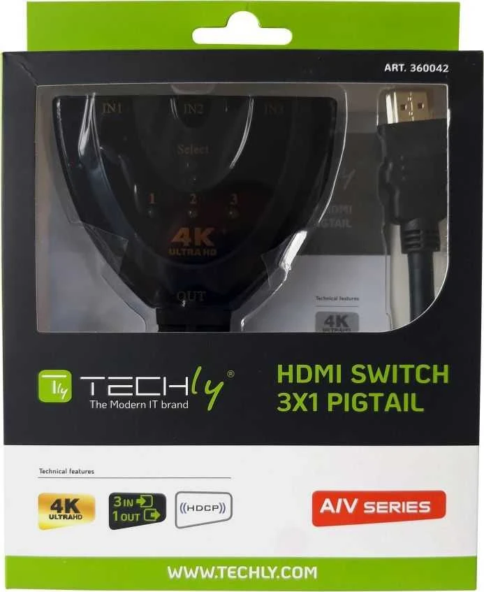 TECHLY Switch HDMI 3x1 Pigtail 4K