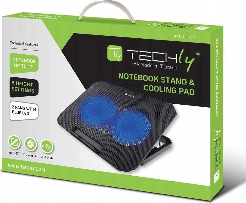 Techly Apšviestas ventiliatoriaus aušinimo kilimėlis nešiojamiesiems kompiuteriams iki 17 colių