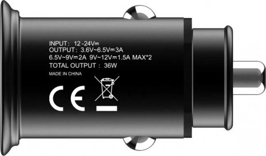 TECHLY Mini Car Charger 2 Ports USB-A Fast Charge 36W in Juodas Metal
