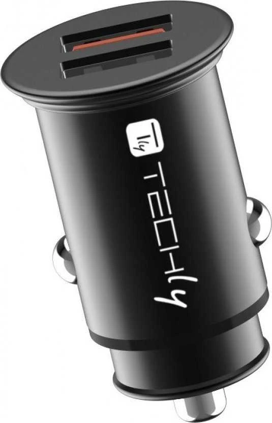 TECHLY Mini Car Charger 2 Ports USB-A Fast Charge 36W in Juodas Metal