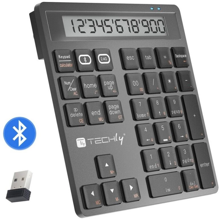 „Techly“ belaidė skaitmeninė klaviatūra su skaičiuotuvu, BT/RF USB (TLY_622687)