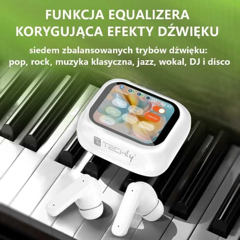 Ausinės Techly Ausinės į ausis įkišamos belaidės Bluetooth redukcja szumów ANC ekran LCD